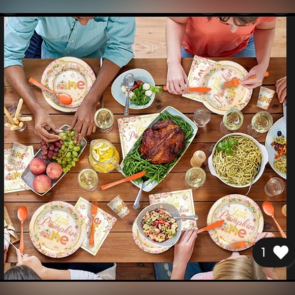 NEW Little Pumpkin First Birthday Decorations Tableware Service for 24 - Picture 5 of 8